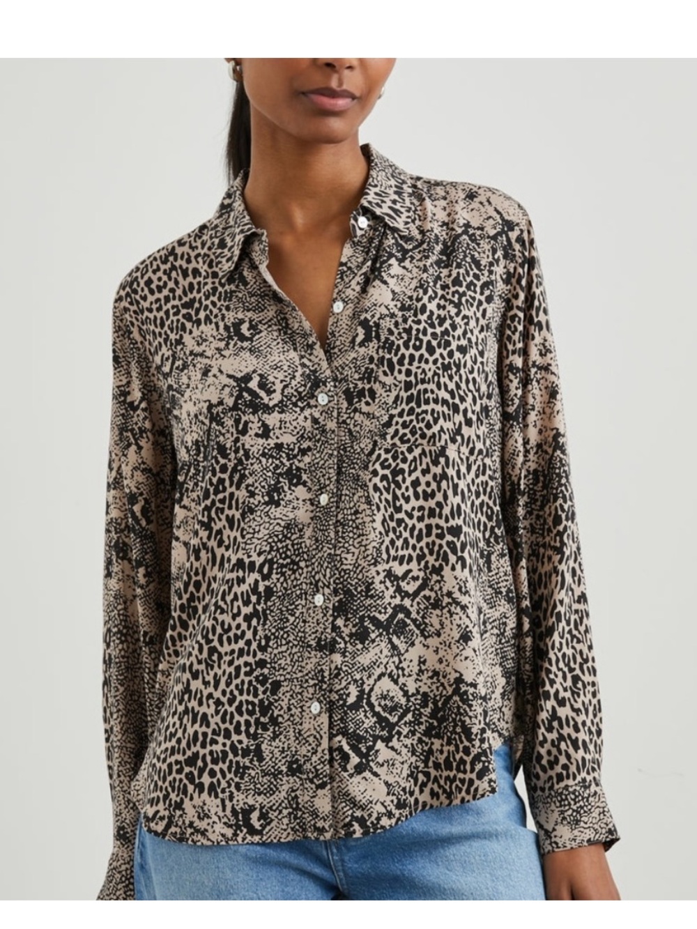 Rails Josephine Taupe Mixed Animal Print Blouse Button Down